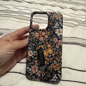 iPhone 15 Pro Max Loopy Case Floral Phone Case - Black and Orange